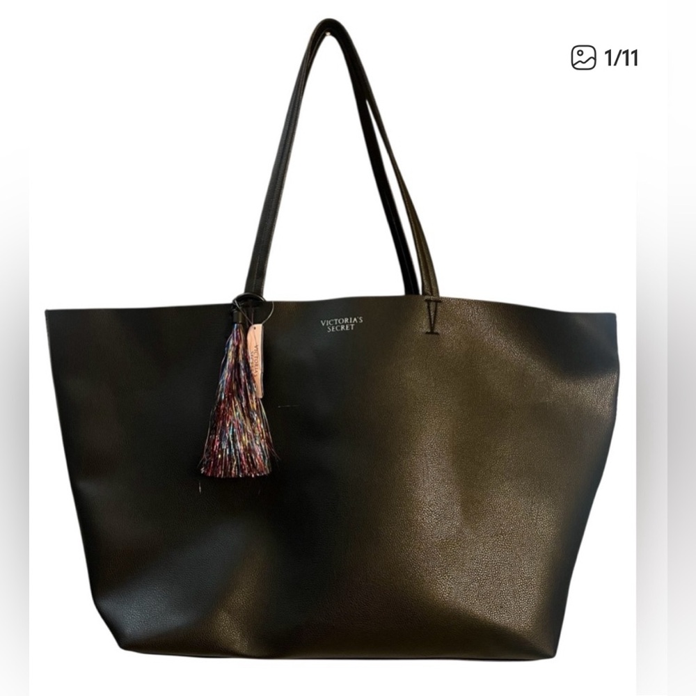 Victoria's Secret Black Tote Bag with Multicolor Tassel